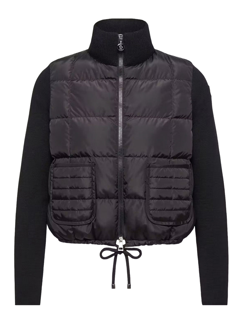 CARDIGAN IMBOTTITO IN LANA CON ZIP E TRAPUNTATURA A QUADRI