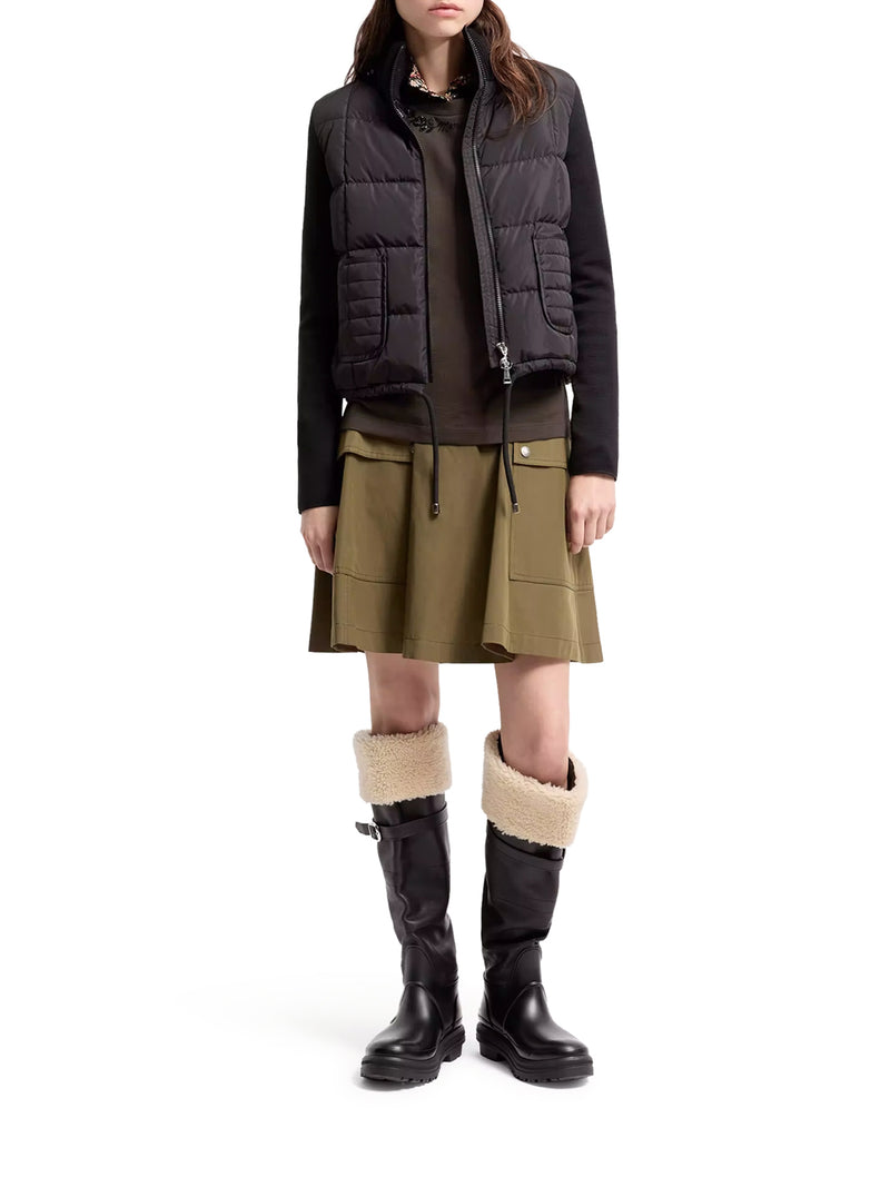 CARDIGAN IMBOTTITO IN LANA CON ZIP E TRAPUNTATURA A QUADRI
