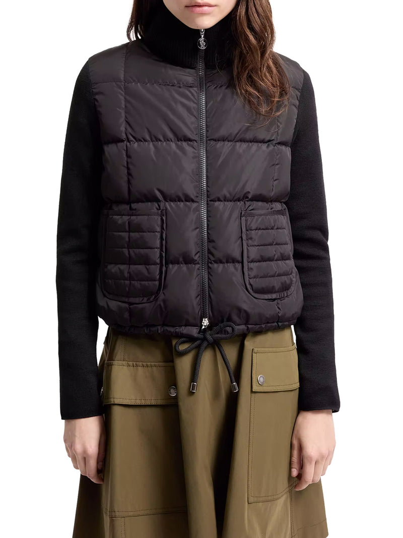 CARDIGAN IMBOTTITO IN LANA CON ZIP E TRAPUNTATURA A QUADRI