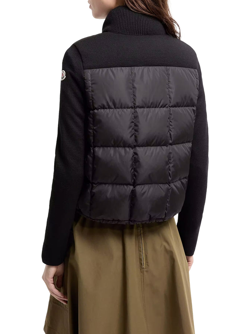 CARDIGAN IMBOTTITO IN LANA CON ZIP E TRAPUNTATURA A QUADRI
