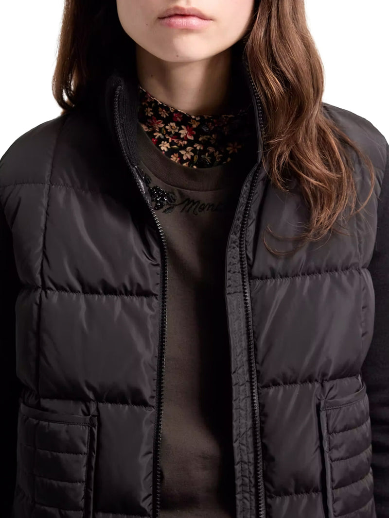 CARDIGAN IMBOTTITO IN LANA CON ZIP E TRAPUNTATURA A QUADRI