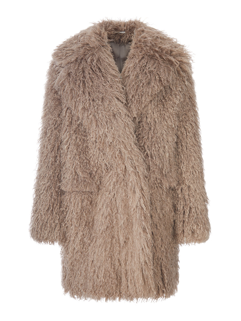 CAPPOTTO IN MONTONE RICCIATO CON COLLO AMPIO
