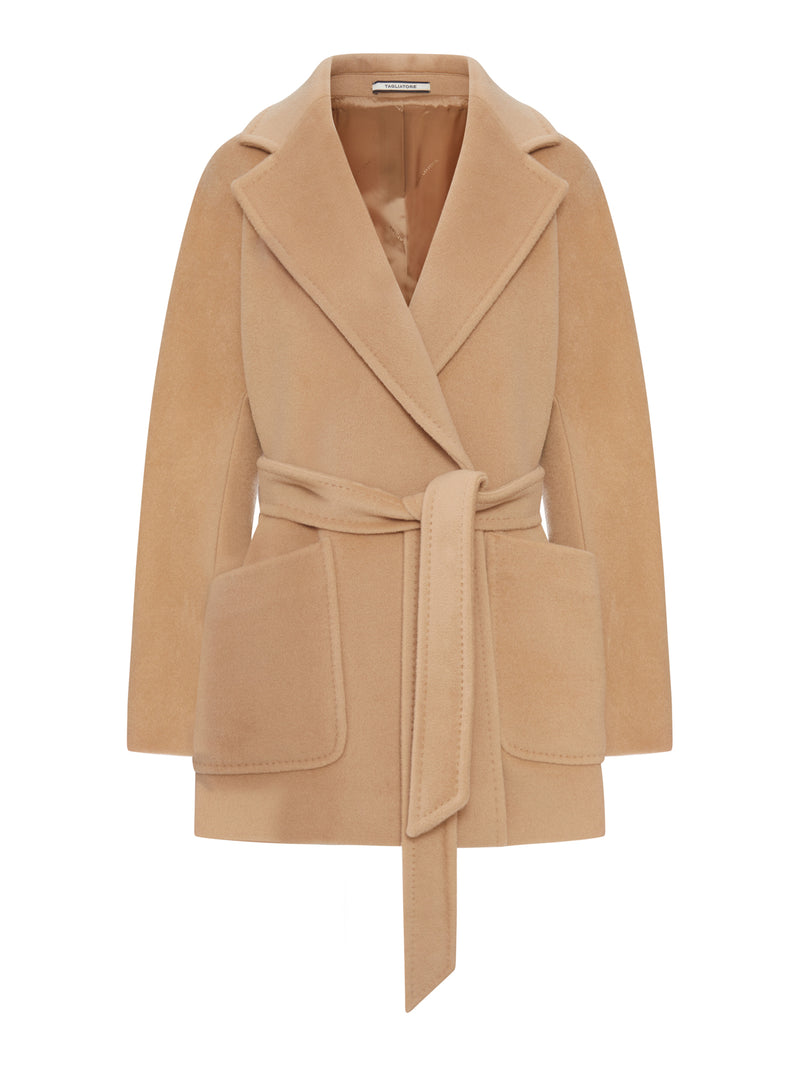 CAPPOTTO CORTO CON CINTURA IN MISTO LANA E SETA