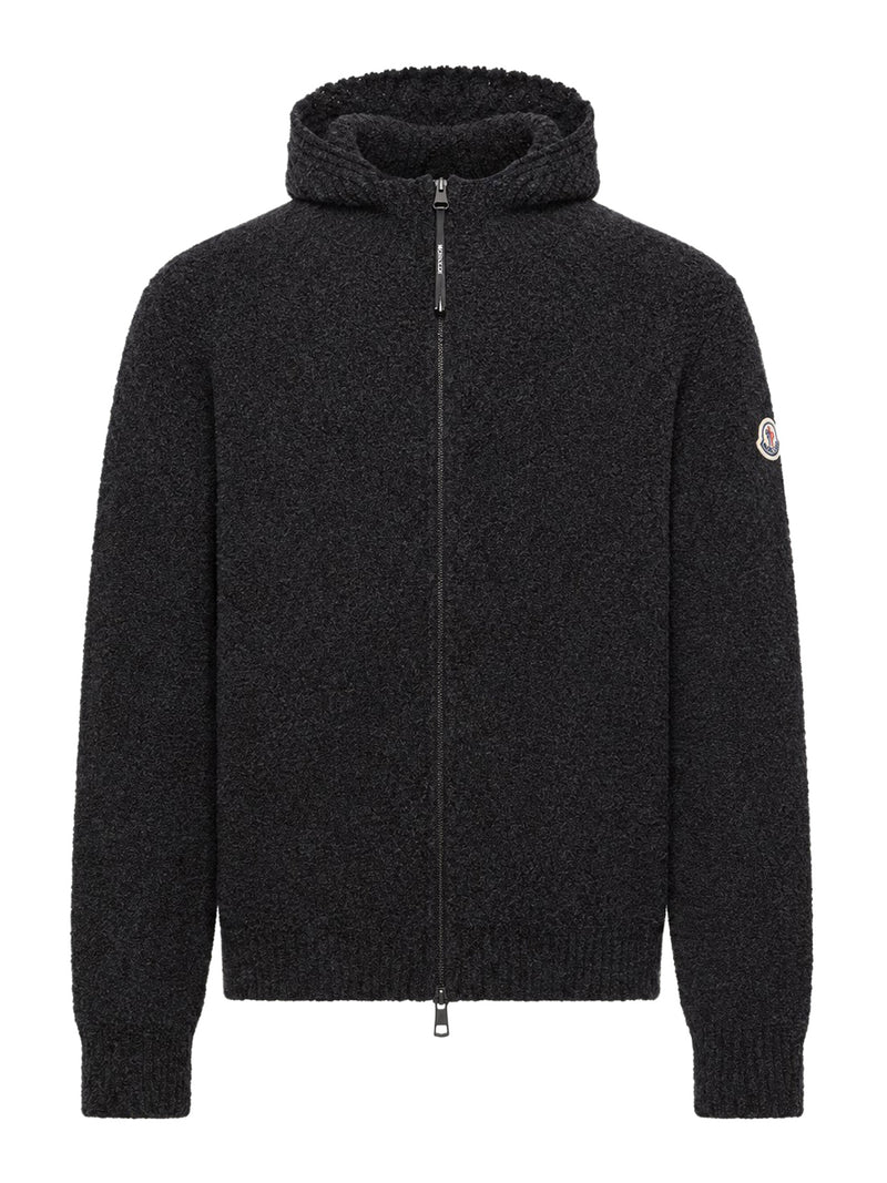 FELPA CON ZIP E CAPPUCCIO IN MISTO LANA BOUCLÉ