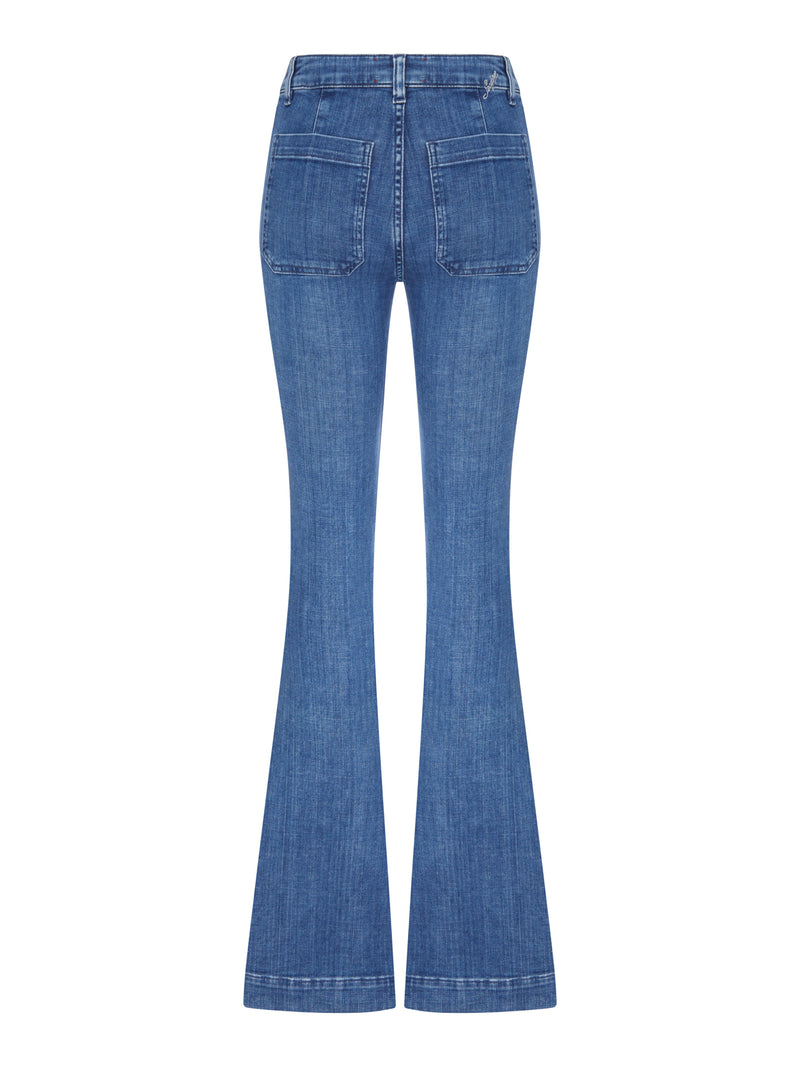 JEANS FLARE IN DENIM CON TASCHE APPLICATE