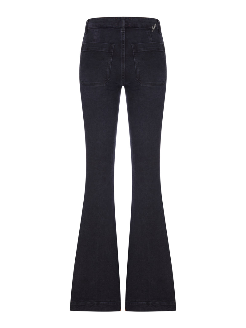 JEANS FLARE IN DENIM CON TASCHE APPLICATE