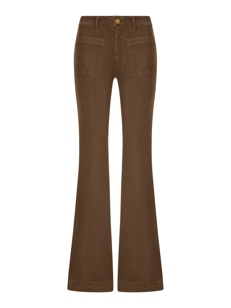 PANTALONI FLARE IN VELLUTO A COSTE CON TASCHE APPLICATE