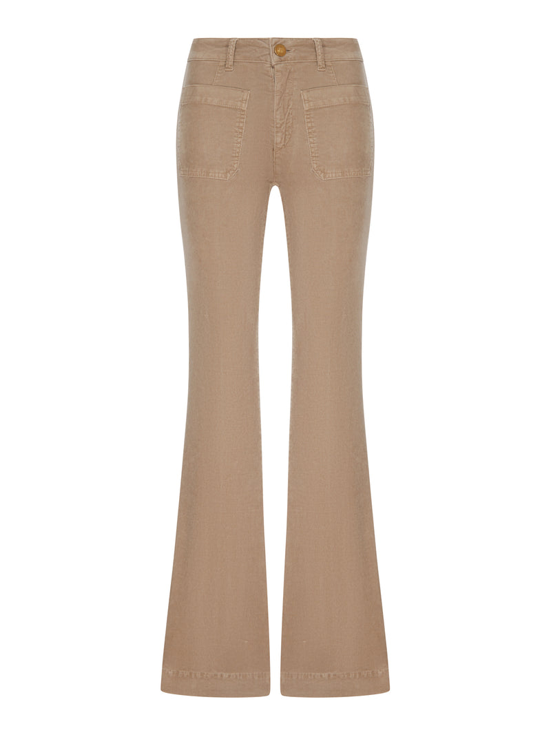 PANTALONI FLARE IN VELLUTO A COSTE CON TASCHE APPLICATE