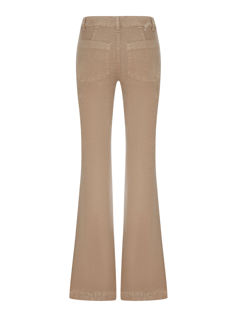 PANTALONI FLARE IN VELLUTO A COSTE CON TASCHE APPLICATE