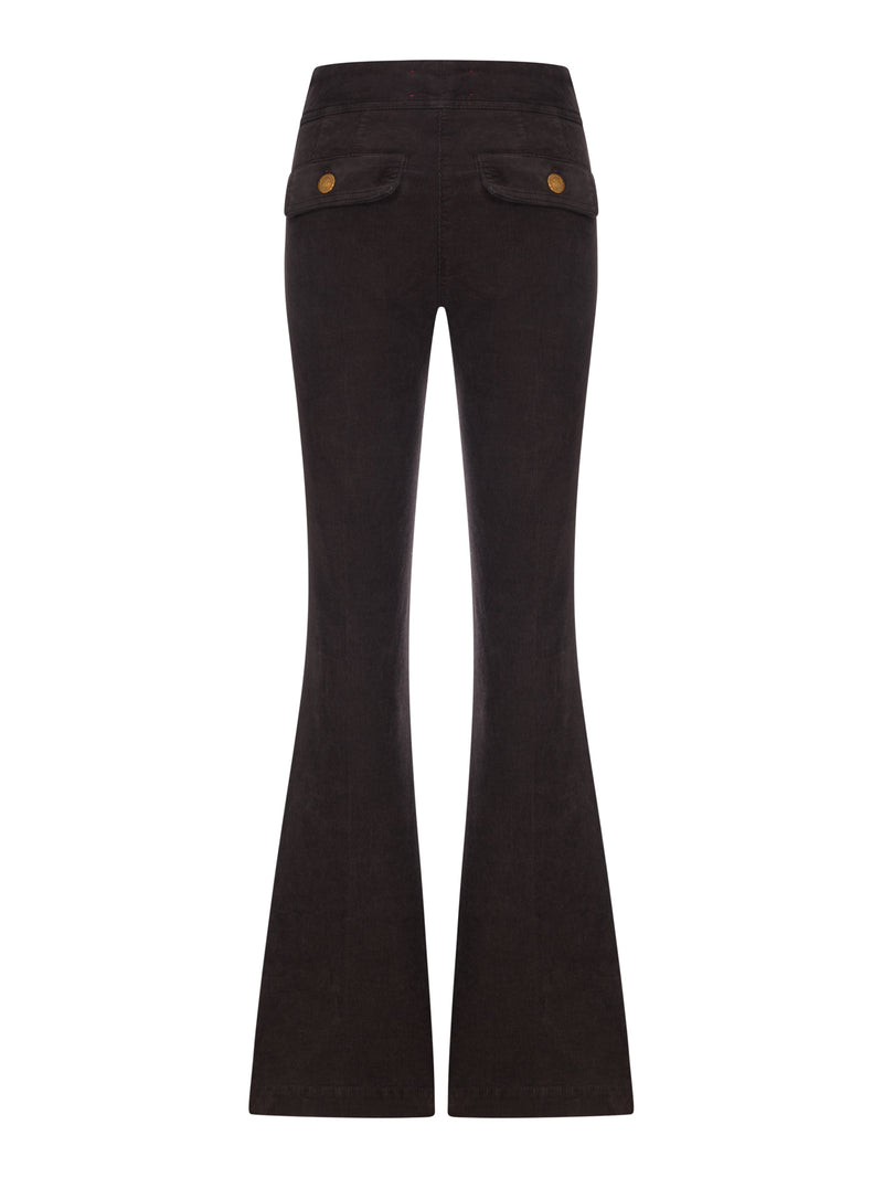 PANTALONI FLARE IN VELLUTO A COSTE CON BOTTONI DORATI