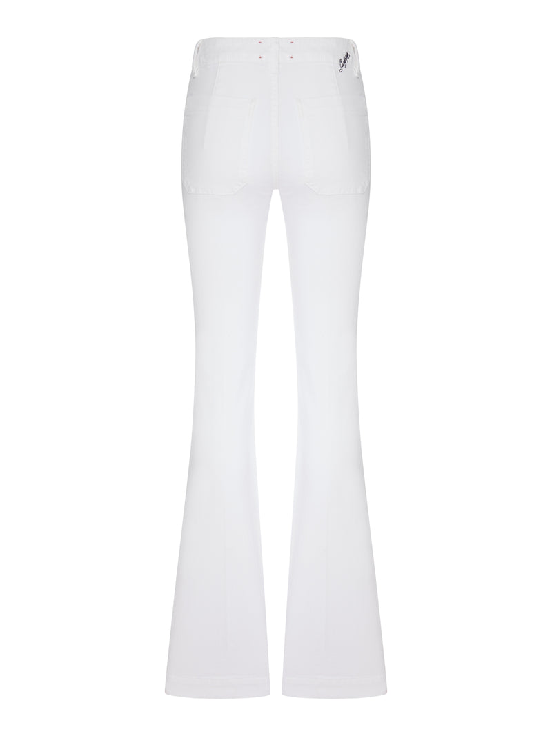 JEANS DELPHINE FLARE IN DENIM BIANCO CON TASCHE APPLICATE