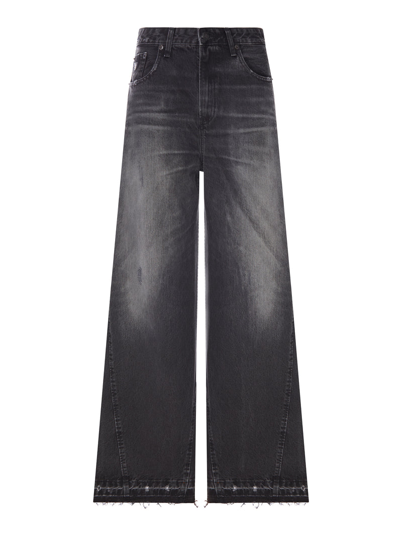 JEANS SKATER FLARE NERO CON LAVAGGIO DÉLAVÉ EFFETTO VINTAGE