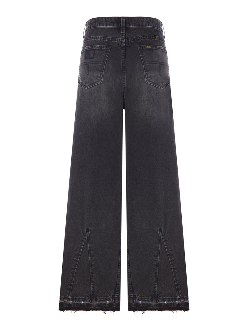 JEANS SKATER FLARE NERO CON LAVAGGIO DÉLAVÉ EFFETTO VINTAGE