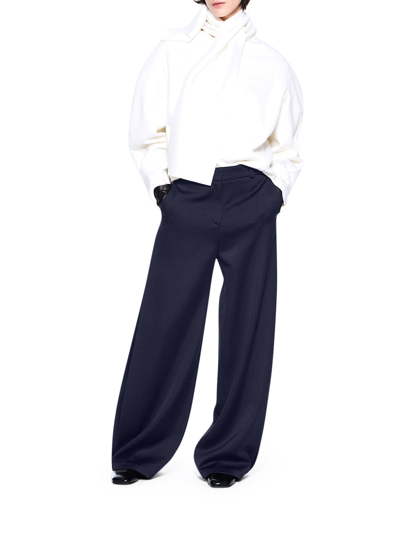 PANTALONI IN LANA TUXEDO SENZA PINCE A GAMBA LARGA