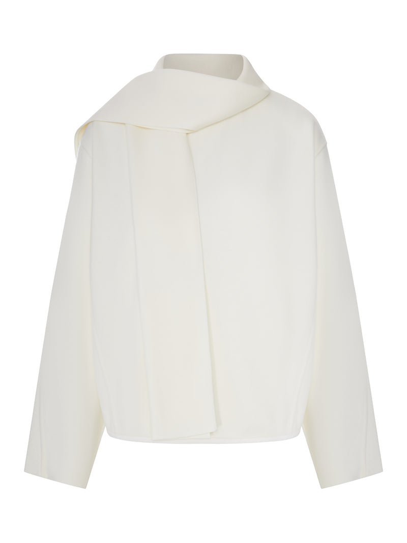 MAGLIONE IN TESSUTO STRUTTURATO CON SCIARPA INTEGRATA