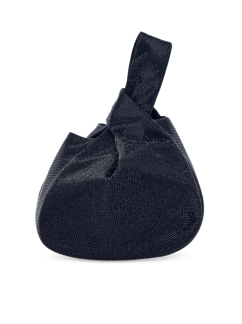 BORSA A MANO IN RASO CON STRASS E MANICO ANNODATO