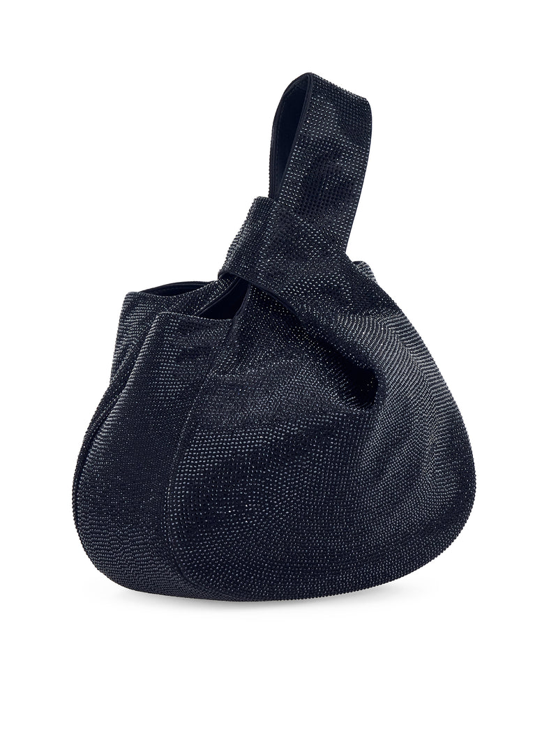 BORSA A MANO IN RASO CON STRASS E MANICO ANNODATO