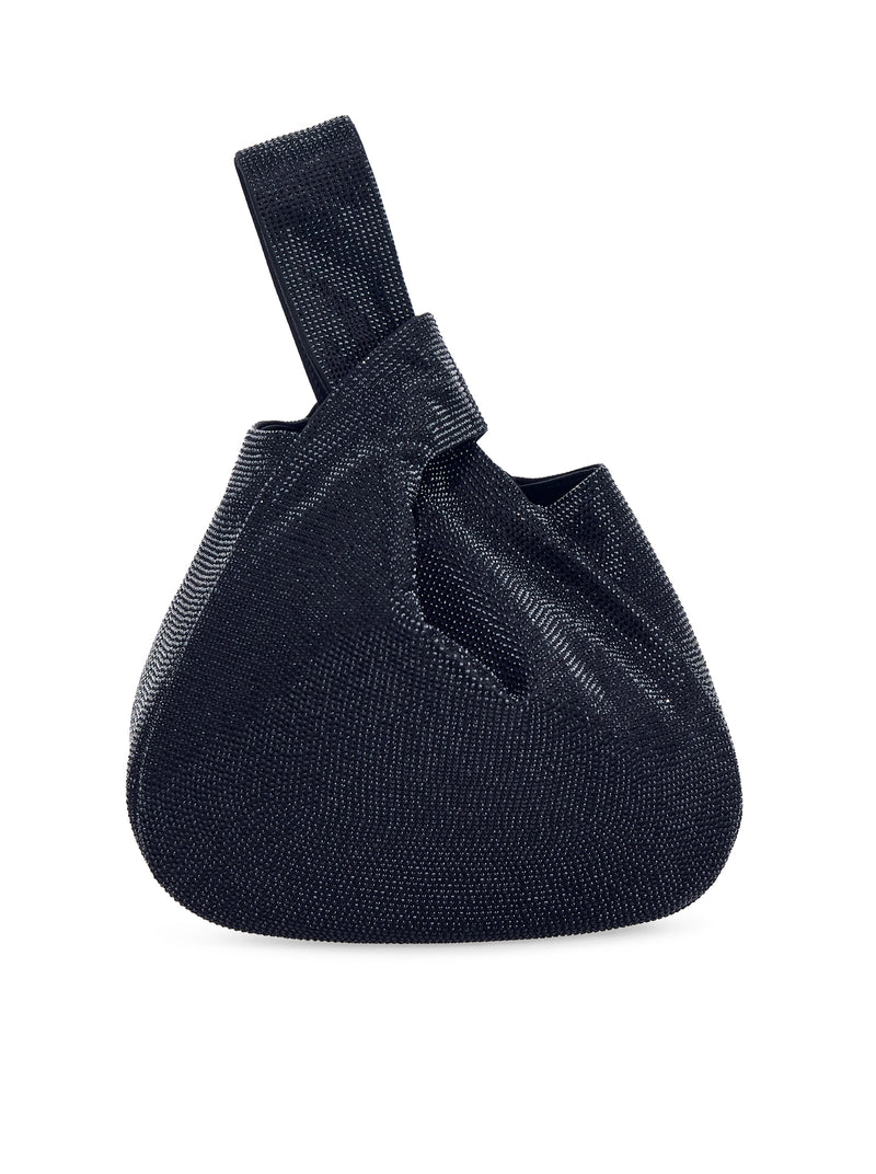 BORSA A MANO IN RASO CON STRASS E MANICO ANNODATO
