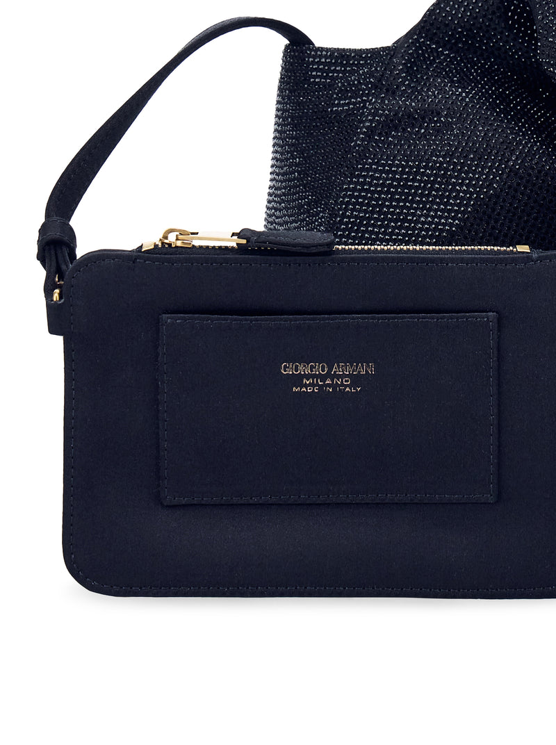 BORSA A MANO IN RASO CON STRASS E MANICO ANNODATO