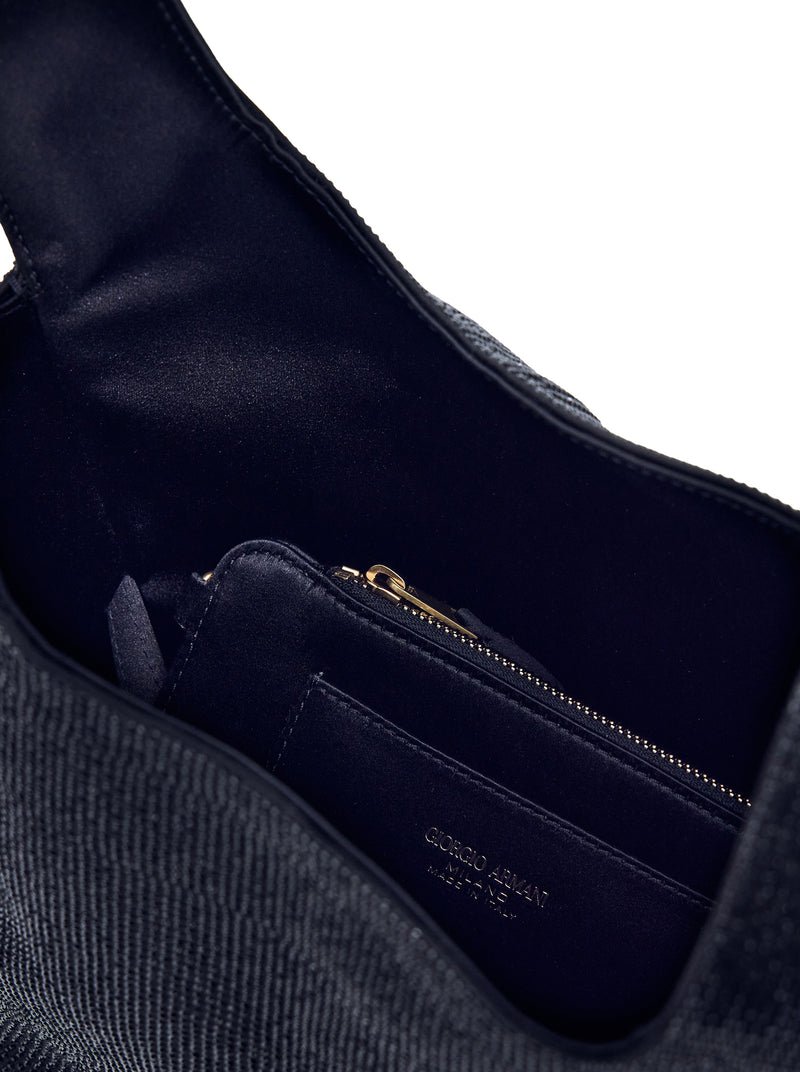 BORSA A MANO IN RASO CON STRASS E MANICO ANNODATO