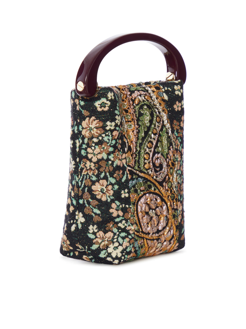 BORSA A SECCHIELLO IN TESSUTO JACQUARD CON MANICO RIGIDO