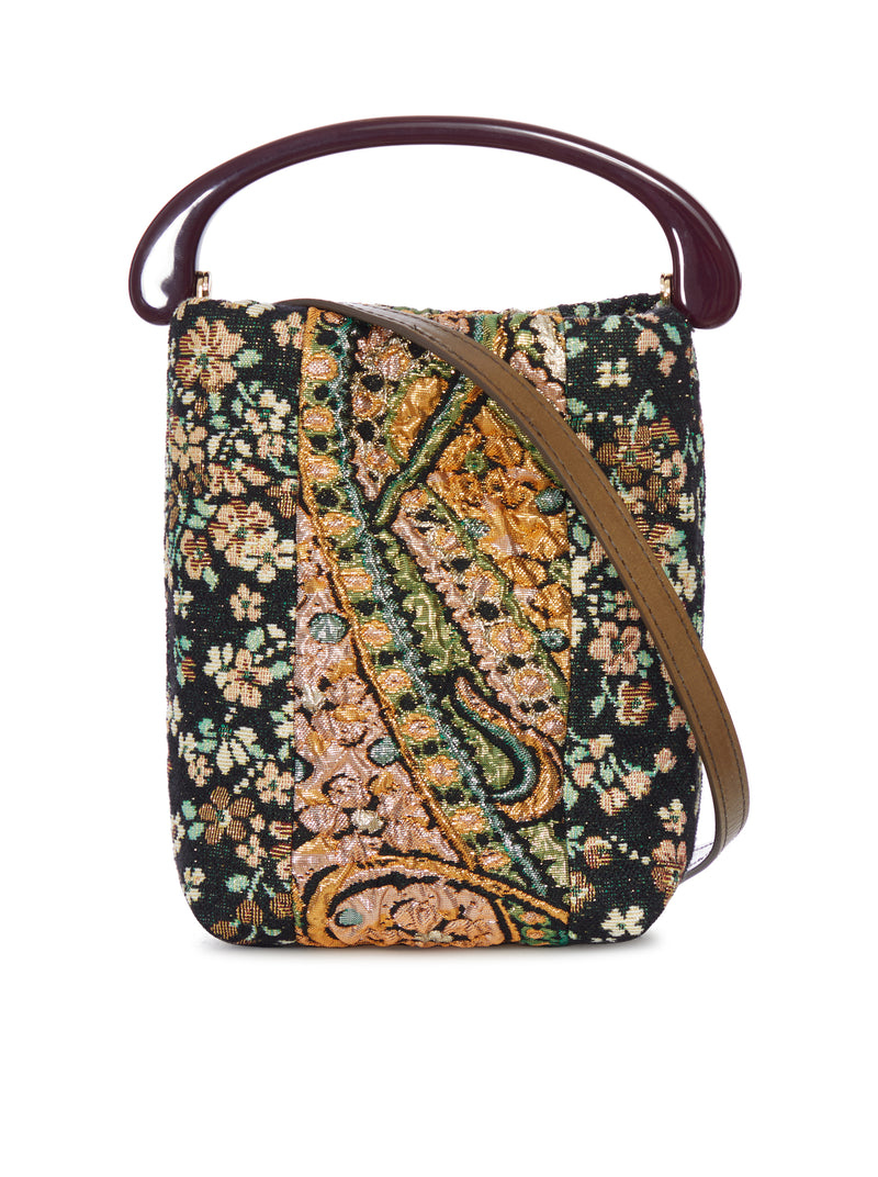 BORSA A SECCHIELLO IN TESSUTO JACQUARD CON MANICO RIGIDO