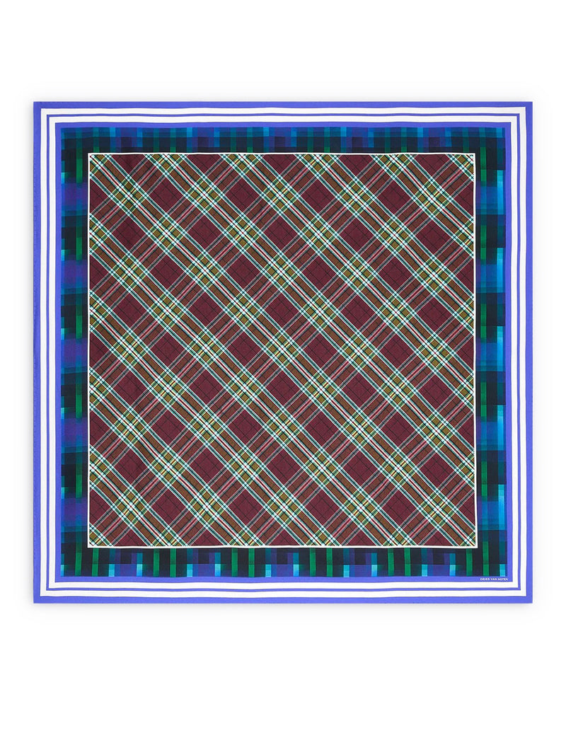 FOULARD QUADRATO IN SETA CON MOTIVO A QUADRI A CONTRASTO