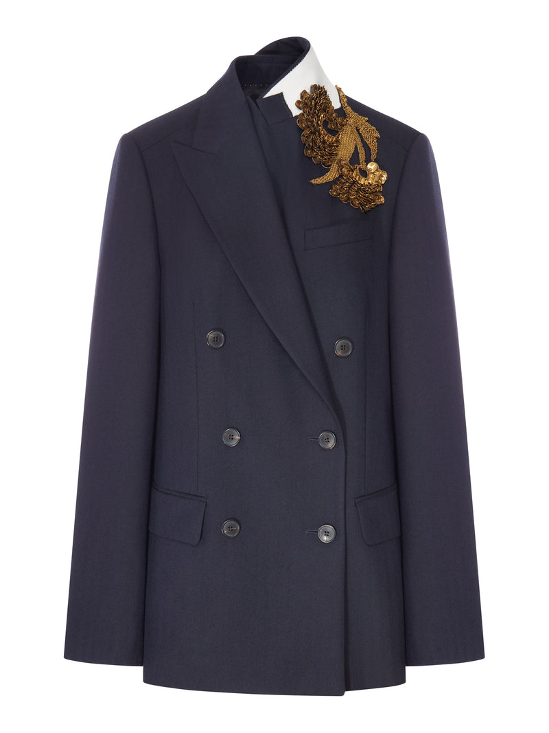 BLAZER DOPPIOPETTO BLU NAVY CON APPLICAZIONE GIOIELLO