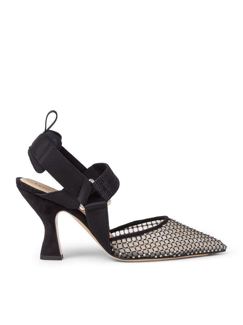 SLINGBACK COLIBRÌ CON TACCO ALTO IN MESH E CAMOSCIO NERO