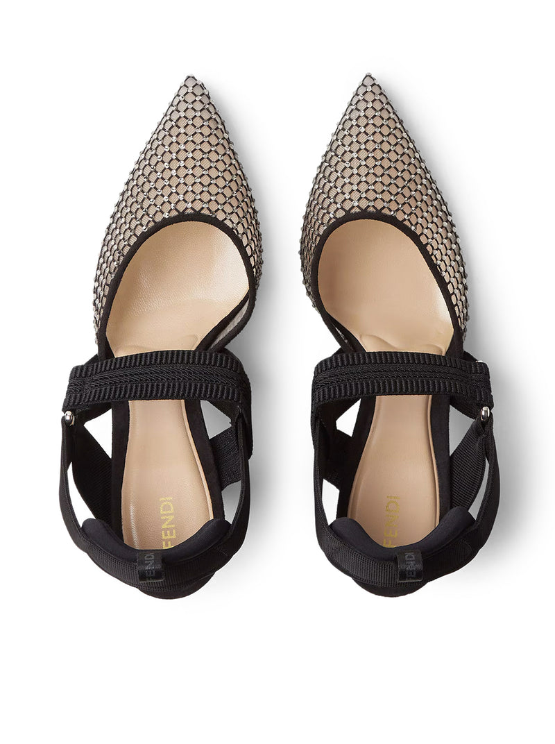 SLINGBACK COLIBRÌ CON TACCO ALTO IN MESH E CAMOSCIO NERO