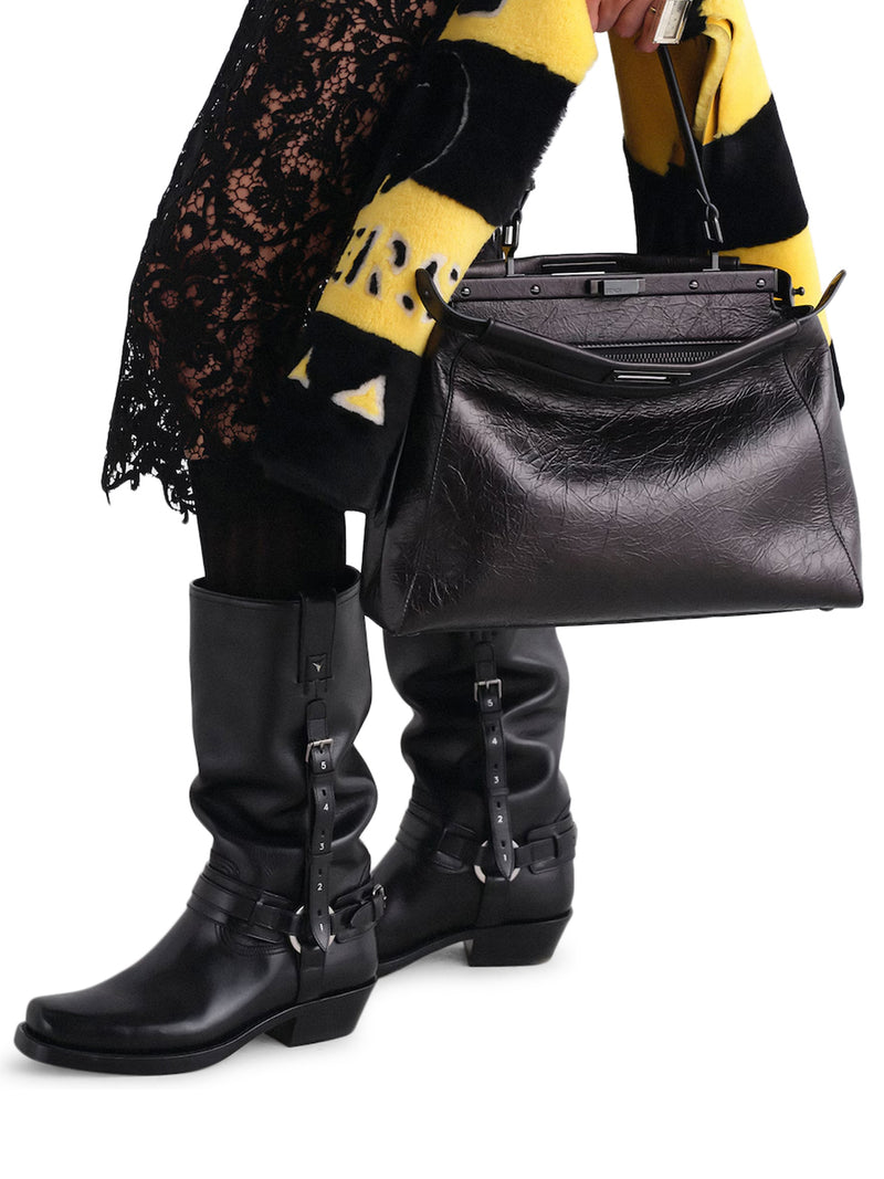 BORSA MY PEEKABOO® MEDIA IN PELLE NERA CRACKLED
