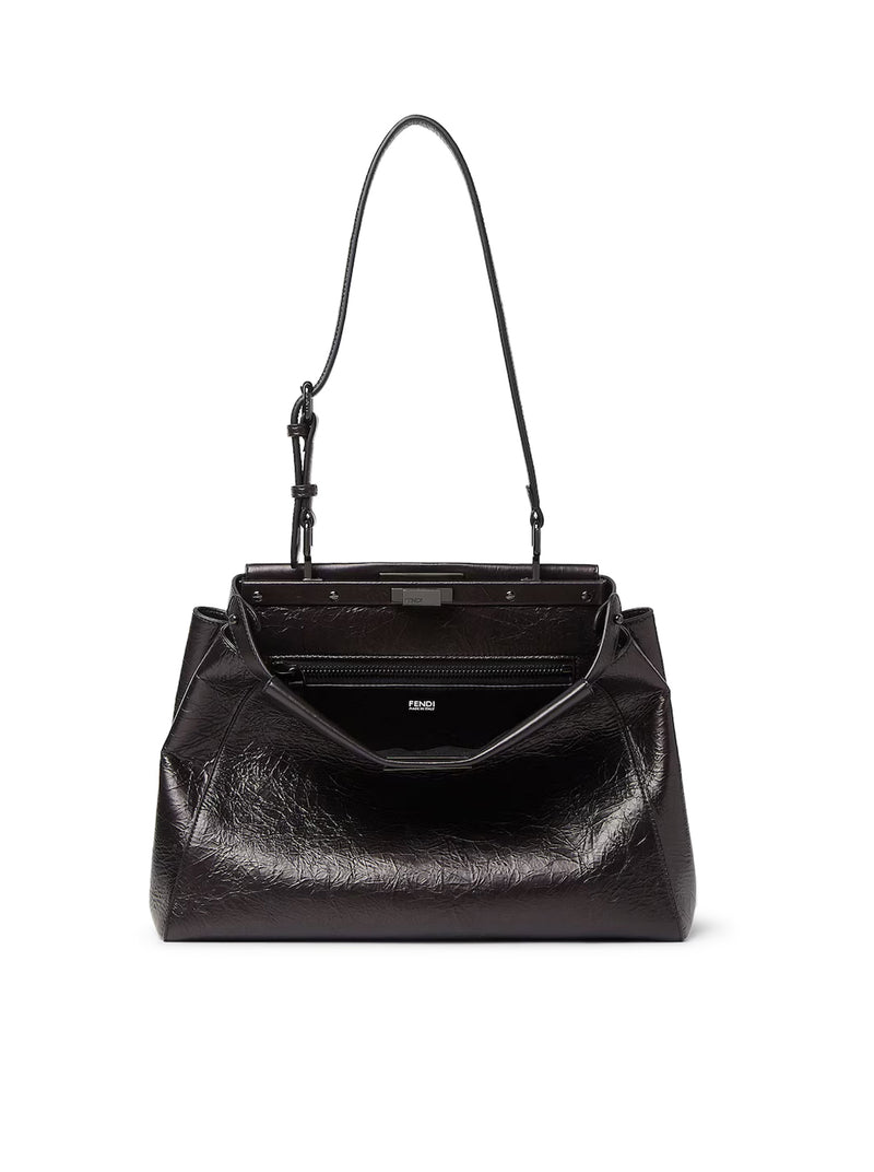 BORSA MY PEEKABOO® MEDIA IN PELLE NERA CRACKLED