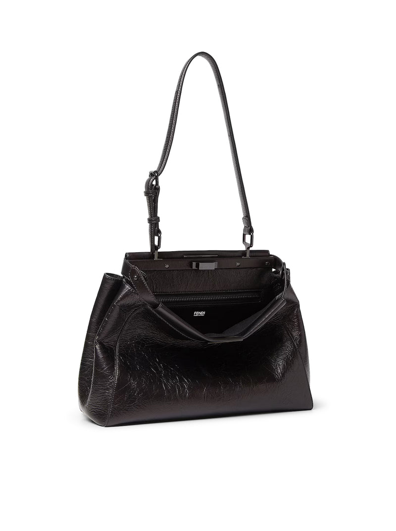 BORSA MY PEEKABOO® MEDIA IN PELLE NERA CRACKLED