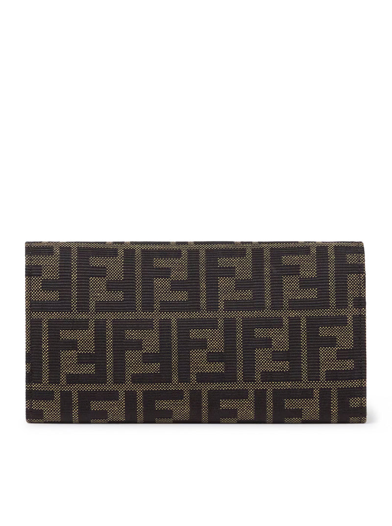PORTAFOGLIO CONTINENTAL IN JACQUARD FF ZUCCA E PELLE MARRONE