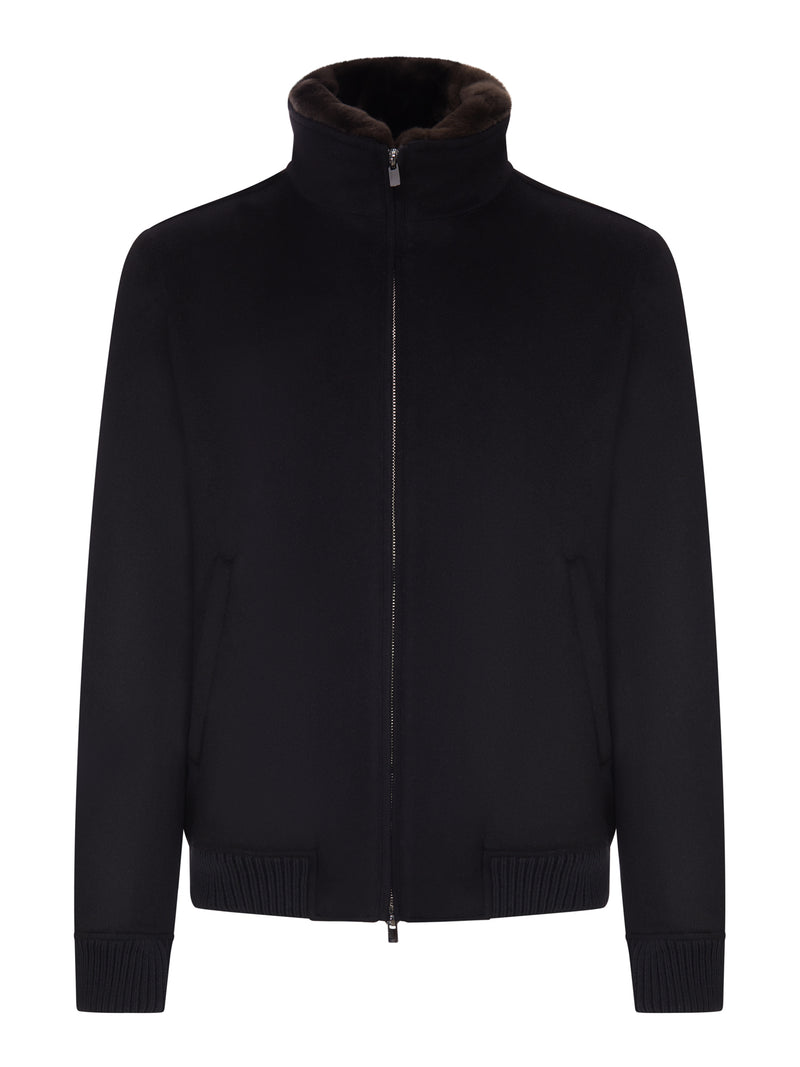 BOMBER JACKET IN CASHMERE CON COLLO EFFETTO PELLICCIA