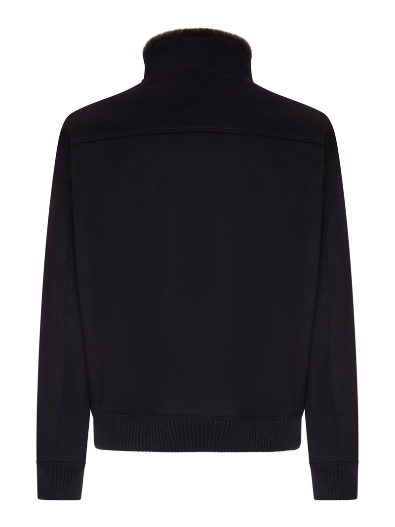 BOMBER JACKET IN CASHMERE CON COLLO EFFETTO PELLICCIA