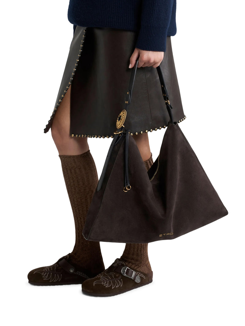 BORSA HOBO ROSETTE IN PELLE SCAMOSCIATA