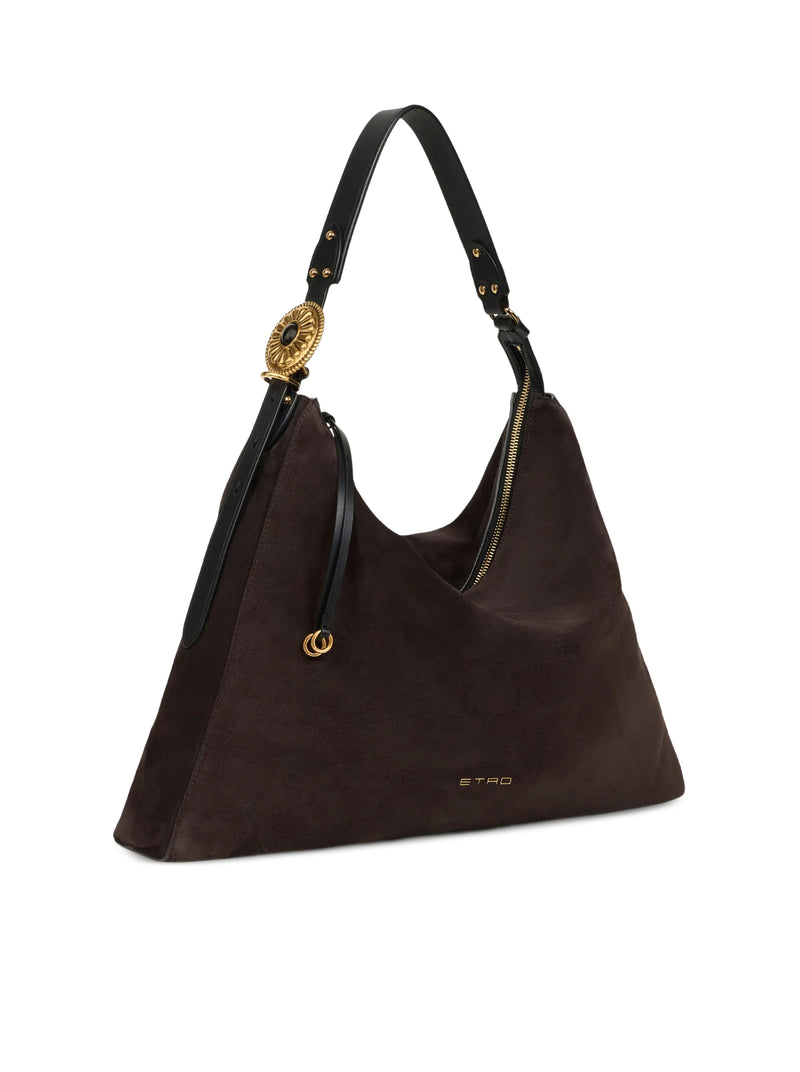 BORSA HOBO ROSETTE IN PELLE SCAMOSCIATA