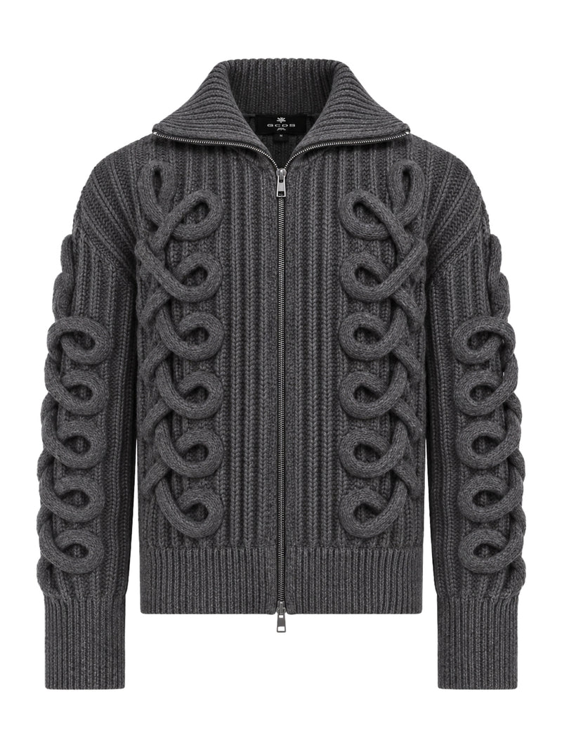 CARDIGAN IN MISTO LANA A COSTE CON ZIP E INTRECCI