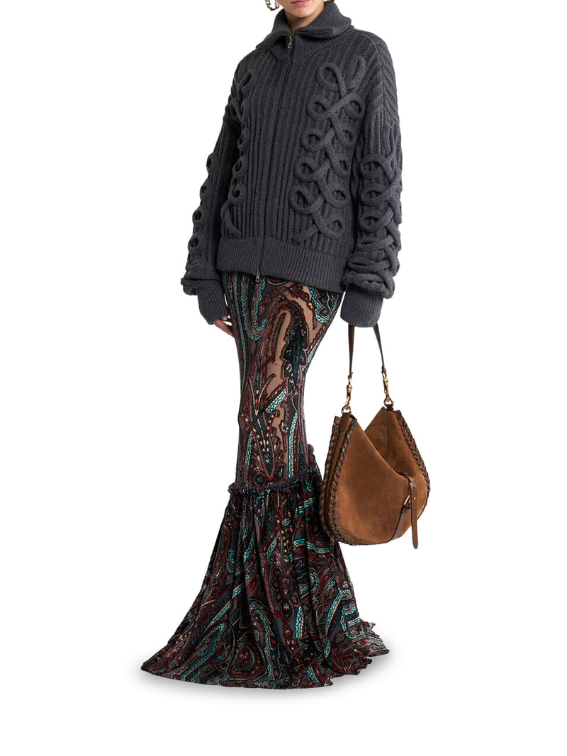 CARDIGAN IN MISTO LANA A COSTE CON ZIP E INTRECCI