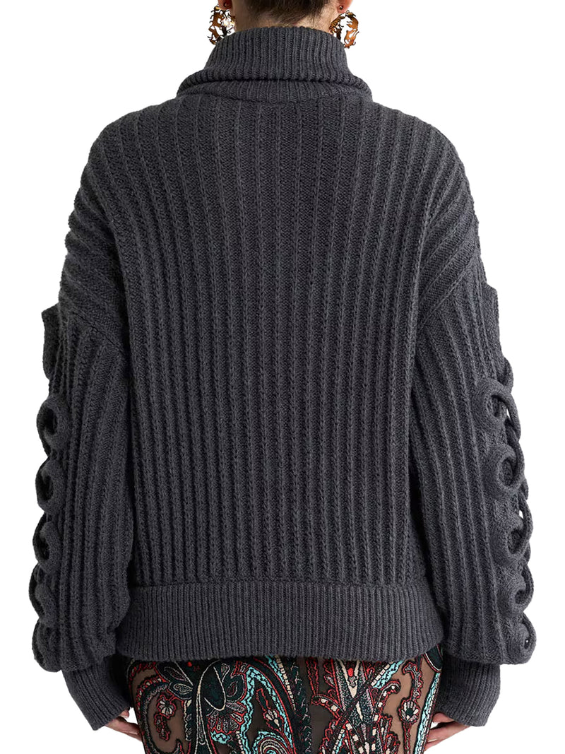 CARDIGAN IN MISTO LANA A COSTE CON ZIP E INTRECCI