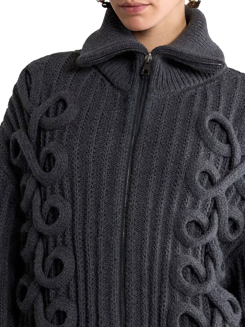 CARDIGAN IN MISTO LANA A COSTE CON ZIP E INTRECCI