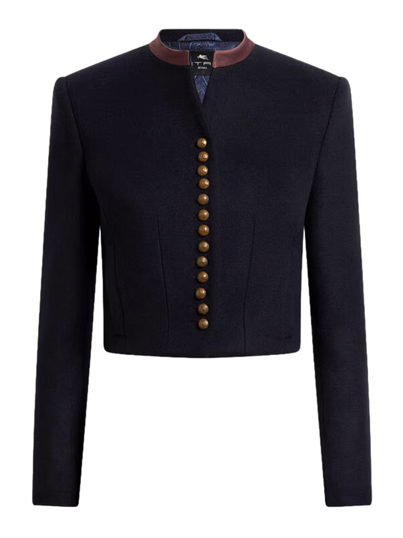 GIACCA CROPPED IN PANNO DI MISTO LANA CON BOTTONI PEGASO