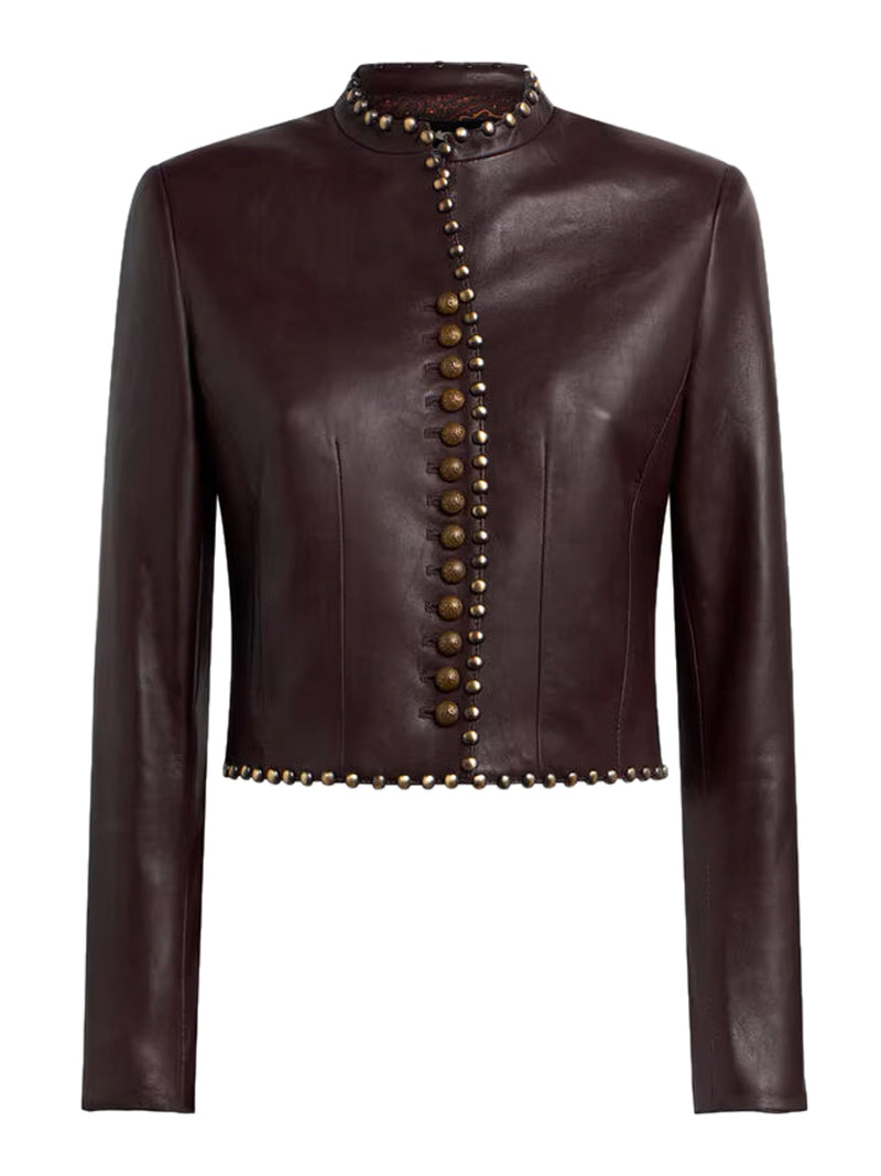 GIACCA CROPPED IN PELLE CON BORCHIE