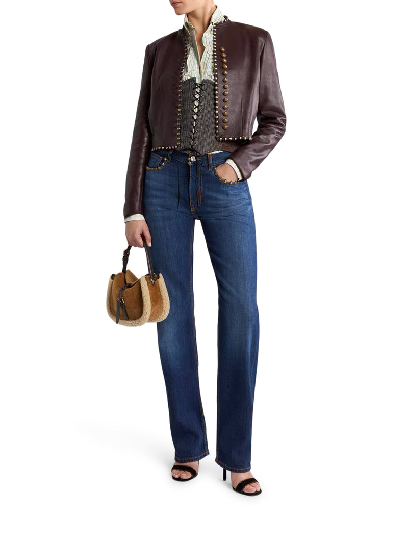 GIACCA CROPPED IN PELLE CON BORCHIE