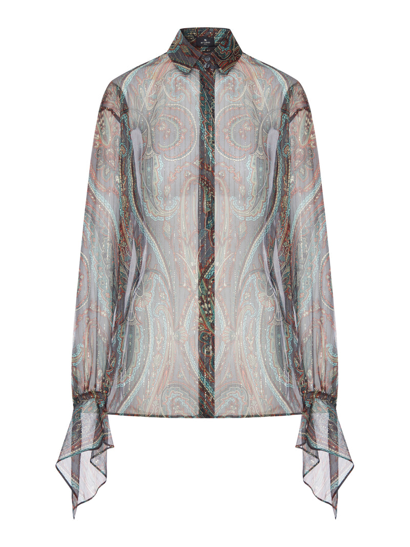 CAMICIA IN SETA TRASPARENTE CON STAMPA PAISLEY