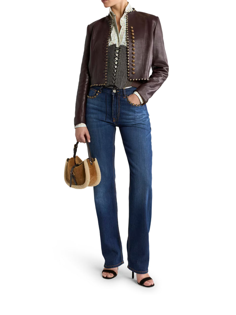 CINTURA A CORSETTO IN LANA CON MICRO PIED-DE-POULE