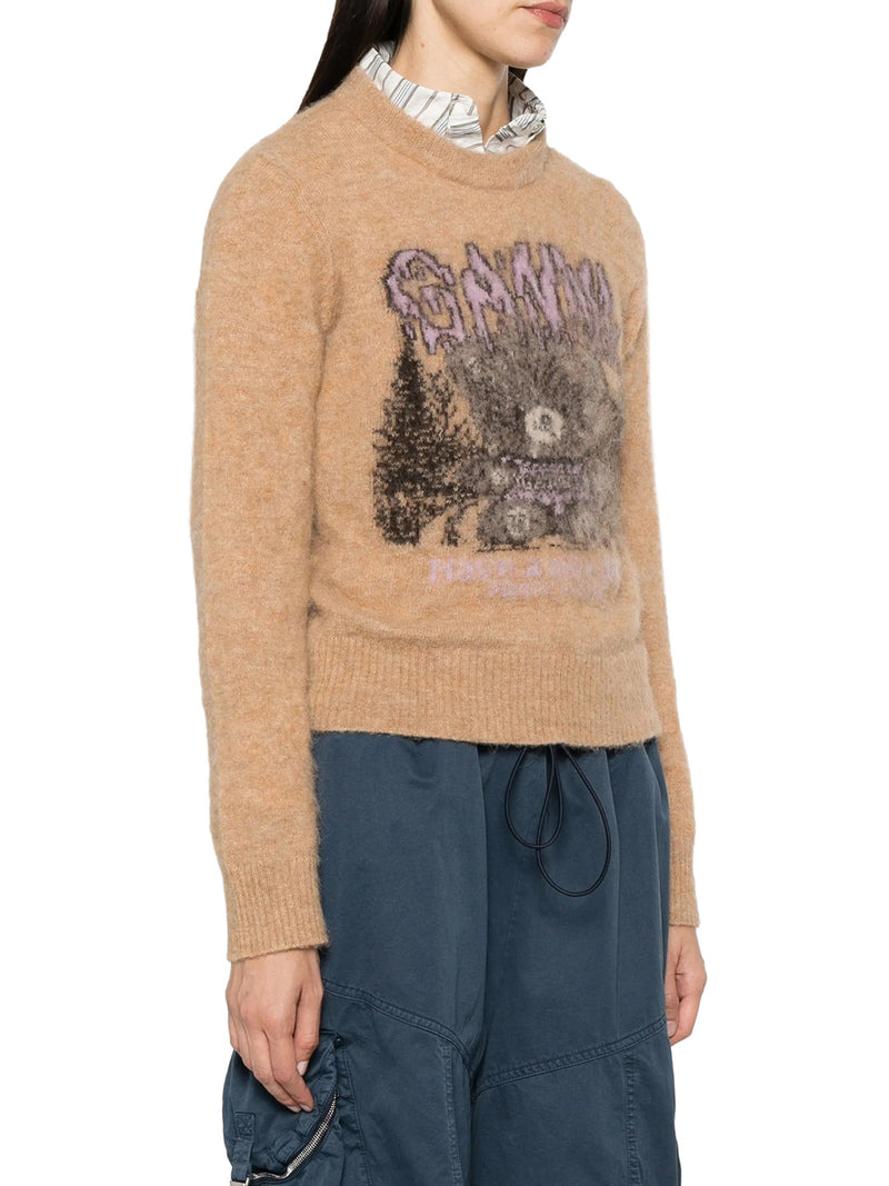 MAGLIONE GIROCOLLO IN MAGLIA CON INTARSIO GRAFICO FRONTALE