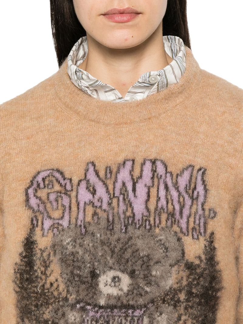 MAGLIONE GIROCOLLO IN MAGLIA CON INTARSIO GRAFICO FRONTALE
