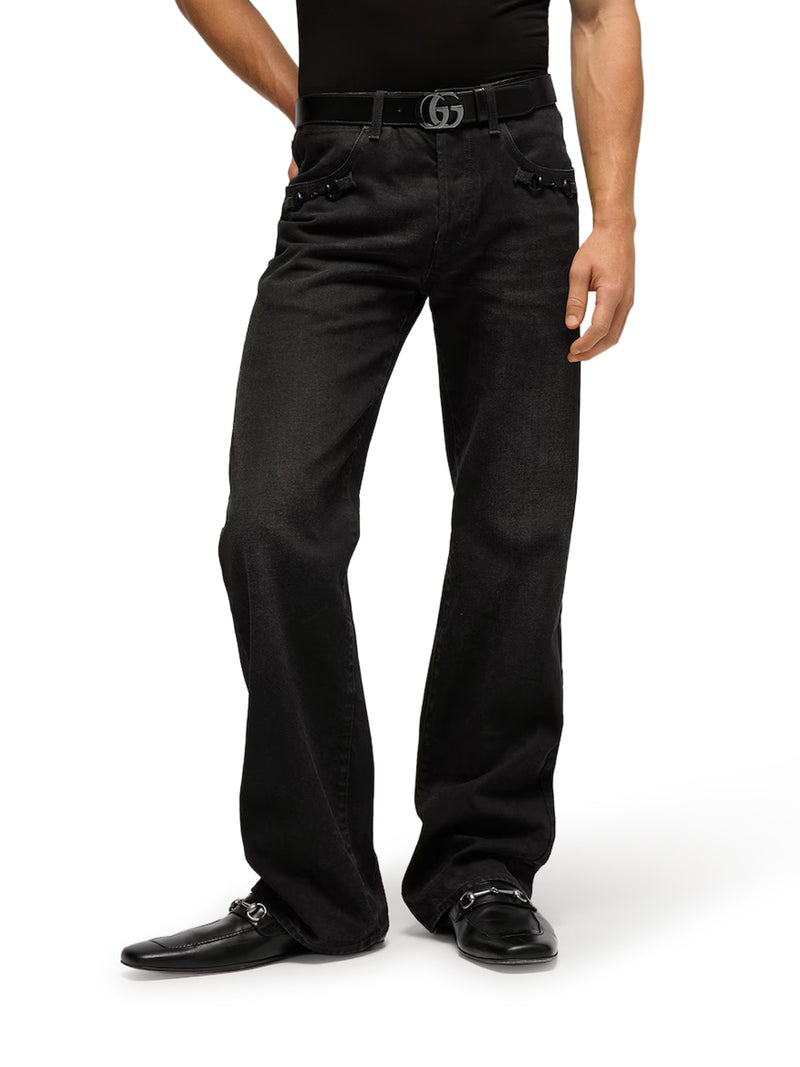 PANTALONE FLARE IN DENIM DI COTONE CON MORSETTO